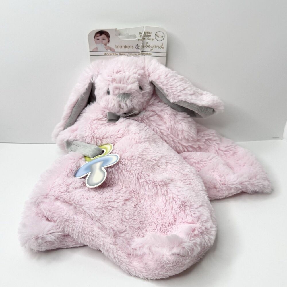 Blankets & Beyond Pink Bunny Plush Security Blanket Lovey Pacifier Holder‎ Loop